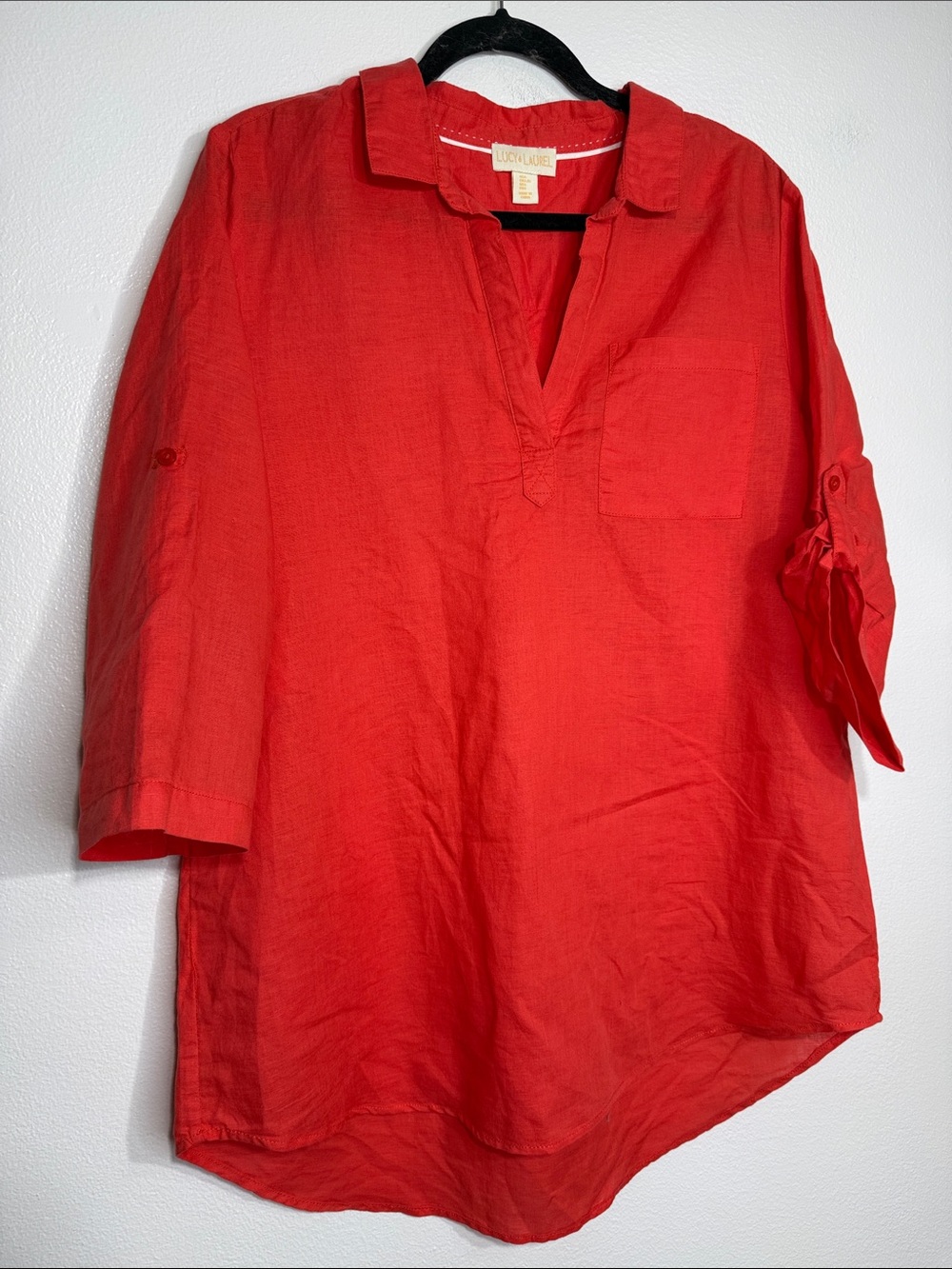 Lucy & Laurel Coral red Linen Blouse Large